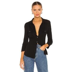 James Perse Women's Black Contrast Panel Shirt Size 4 (L/XL)